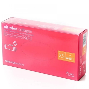 Одноразовые нитриловые перчатки Nitrylex® collagen Pink XS розовый 100 шт