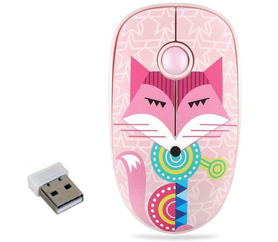 Мышь USB беспроводная для ноутбука ПК Лиса розовая