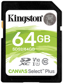 Карта памяти Kingston SDXC 64GB Canvas Select Plus Class 10 UHS-I U1 V10 (SDS2/64GB)