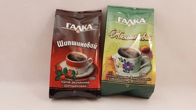 Упаковка растворимого напитка на основе ячменя и цикория Галка с шиповником и женьшенем, 2шт по 100г