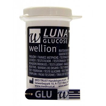Тест-полоски Веллион Луна Глю для определения глюкозы в крови (Wellion Luna GLU), 25 шт.