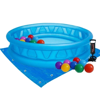 Надувной детский бассейн 58431-3 Летающая тарелка с тентом, подстилкой, насосом и 10 шариками 188х46 см синий