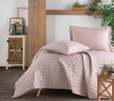 Покрывало стеганное хлопковое с наволочкой Aran Clasy 180x240 Pedra V3 Пудровый