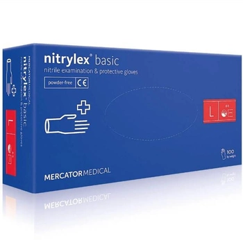 Рукавички нітрилові неопудрені блакитні, розмір L (100 шт/уп) Nitrylex BASIC