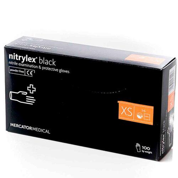 Перчатки нитриловые неопудренные чёрные, размер XS (100 шт/уп) NITRYLEX BLACK 4,4г.