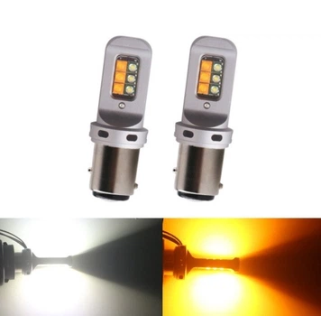 Двухцветная светодиодная лампа с цоколем BAY15d P21W/5 12 CREE 12V Белый Жёлтый Autoexpect (57155)