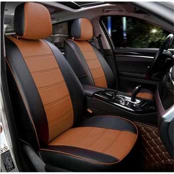 Комплект модельных чехлов AMI.AUTO из германской экокожи черно-коричневые кант на Тойота Королла (Toyota Corolla) 2001-2006 хэтчбек