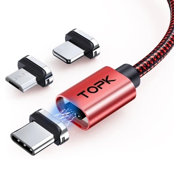 Магнітний кабель 3 in1 Micro /Type c/For iPhone 1 meters 2.4A Quick Charge 3.0 TOPK AM45 RED