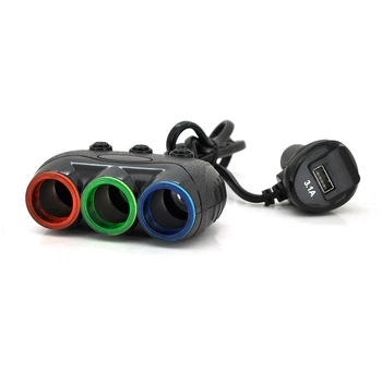 АЗУ розгалужувач+вольтметр Olesson 1633, 12V-3*12V+USB, Black, Blister Ol-1633