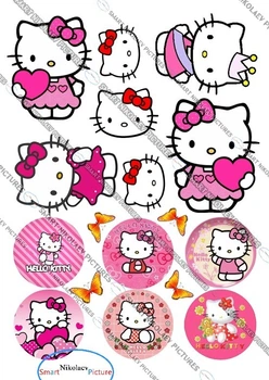 Сахарна їстівна картинка Modecor Модель HELLO KITTY капкейки Ø 5,5см, топпери вис. 8см, 9см для дівчинки на торт і топпери (SNP - 00055)