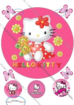 Сахарна їстівна картинка Modecor Модель HELLO KITTY Ø 20см, вис. 5см для дівчинки на торт і топпери (SNP - 00053)