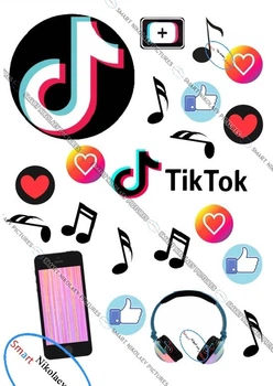 Сахарная їстівна картинка Тік ток Ø10см, для хлопчика, дівчинки на торт і топпери 10,11,12,13,14,15 років (SNP - 00025)