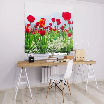 Римские шторы DECOLIV красные тюльпаны 40*170 см