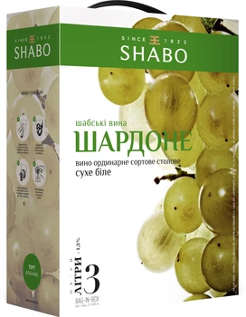 Вино Shabo Шардоне ординарне столове сухе біле 3 л 9-14% (4820070400533)