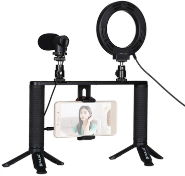 Комплект блогера Puluz PKT3028 4в1 (кільцеве світло, кріплення, тримач для телефона, мікрофон)