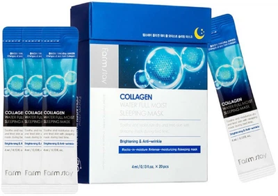 Набор ночных увлажняющих масок для лица FarmStay Collagen Water Full Moist Sleeping Mask с коллагеном 4 мл х 20 шт (8809657112980)