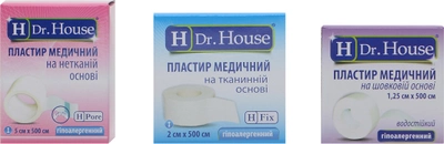 Набір пластирів H Dr. House Тканинний 2 см х 5 м + Шовковий 1.25 см х 5 м + Нетканий 5 см х 5 м (4823905173053)