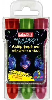 Набор красок для лица и тела Maxi в форме карандаша 3 цвета светятся в темноте (MX60189)