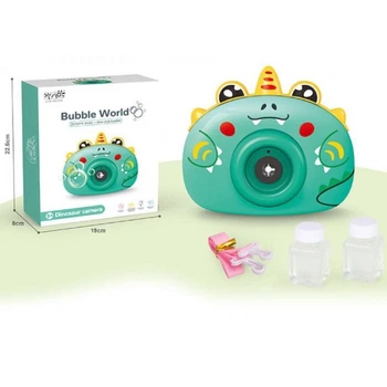 Генератор мильних бульбашок Фотокамера динозаврик Bubble World DINOSAUR CAMERA на батарейках в комплекті з розчином 2 пляшки