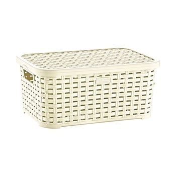 Кошик пластиковий плетений з кришкою Plast Art 10л 24x34x16,5 см бежевий (0585)