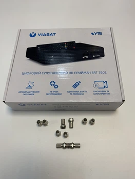 Спутниковый ресивер(тюнер) Viasat Strong SRT 7602 оператора ТВ Виасат и 10 F-разъемов с соединителем (ремкомплект)