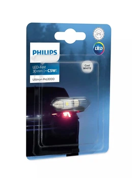 C5W салонка 30мм PHILIPS LED Ultinon Pro3000 Festoon 6000K 12V. Светодиодная лампа освещение салона.