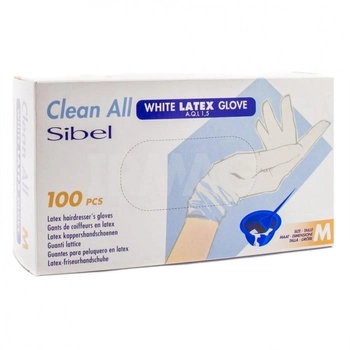 Перчатки латексные Sibel Clear All WHITE LATEX Glove size М для защиты рук при окрашивании,белые, 100 шт