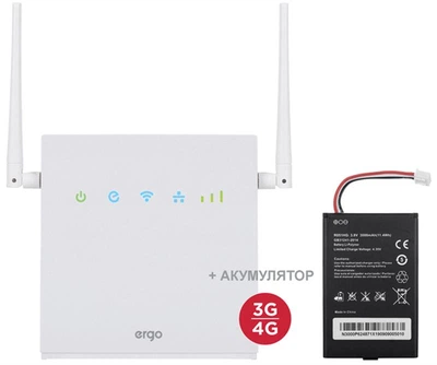 Маршрутизатор ERGO R0516 c АКБ (N300, 4G/LTE cat4., 2xFE LAN, SIM, 3000mAh, 2x зовнішні съёмные 5dBi антени)