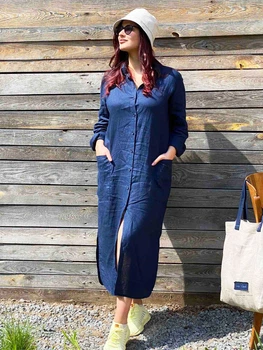 Лляна сукня - сорочка темно-синя XS - linen island (132135)
