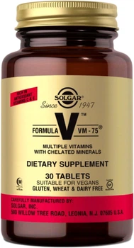 Харчова добавка Мультивітамінна Solgar формула, Formula VM-75, 30 таблеток (0033984011809)
