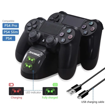Зарядная док станция DOBE для DualShock 4 PS4 на 2 геймпада с LED подсветкой Черный