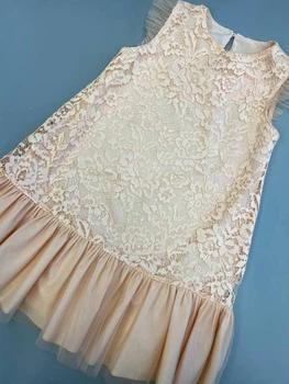 Платье нарядное с коротким рукавом Mevis 128р Ажурное Персиковый