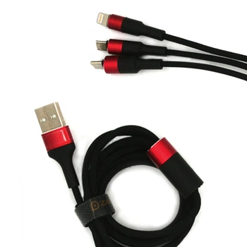 Тканевый Кабель Быстрой Зарядки И Синхронизации 3 В 1 - Lightning Micro USB Type-C black with red 6980065165859