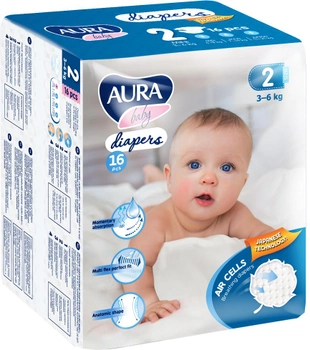 Подгузники одноразовые для детей AURA baby 2/S 3-6 кг small-pack 16 шт (4752171003231)