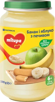 Фруктовое пюре Milupa Банан-яблоко с печеньем с 6 месяцев 190 г (5900852051456)