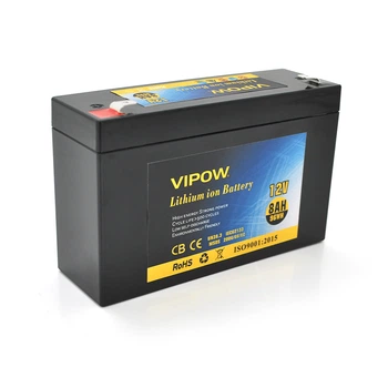 Акумуляторна батарея літієва Vipow 12 V 8A з елементами Li-ion 18650 з вбудованою платою ВМS, (3S4P) (151х50х94(100))мм, Q20