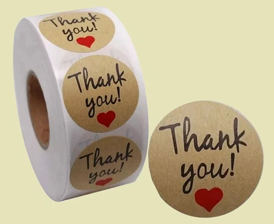Наклейки Thank you 25 мм. 10 штук. коричневые (017)