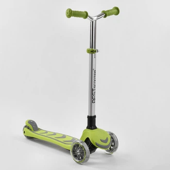 Самокат трехколесный "Best Scooter" складной алюминиевый руль, 4 колеса PU со светом. Light green (102320)