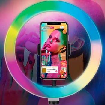 Кольорова Різнобарвна кільцева LED лампа 30 см з тримачем для смартфона UKC MJ33 RGB
