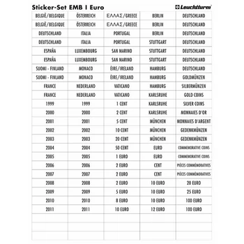 Етикетки Leuchtturm для монетних боксів (монети євро)