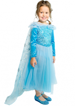 Платье Эльзы с длинными велюровыми рукавами 8 лет (128 см) 3226-light blue голубой цвет