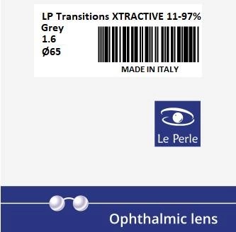 Лінза для окулярів фотохромна Le Perle 1.6 Transitions XTRACTIVE (11-97%) SH Grey Ø65 S+4.00 C+0.00