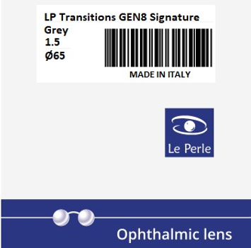 Лінза для окулярів фотохромна Le Perle 1.5 Transitions GEN8 Signature (4-89%) PERFETTO Grey Ø65 S+3.00 C+0.00