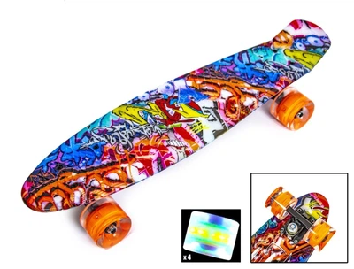 Скейтборд Пенни борд Penny Board 22" ORANGE GRAFFITI Граффити Светящиеся колеса