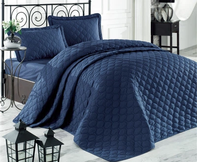 Покрывало стеганное хлопковое с наволочками Aran Clasy 240x260 Rabel V9 Темно-синий