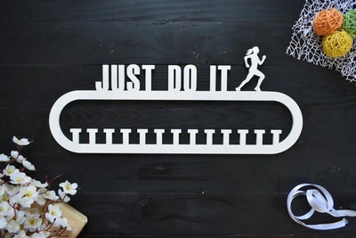 Медальница из дерева "Just do it" для девочки бег белая под заказ (МД0025)