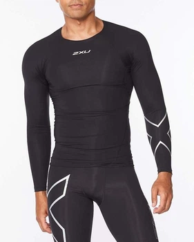 Мужской компрессионный лонгслив 2XU, Core Compression L/S Top, XL, черный/серебристый логотип