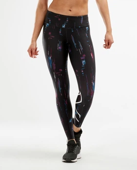 Женские компрессионные тайтсы 2XU, Print Mid-Rise Comp Tights, XS, цветной принт/белый логотип