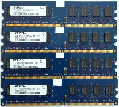 Комплект оперативной памяти Elpida DDR2 8Gb (4*2Gb) 800MHz PC2 6400U CL6 (EBE21UE8AFFA-8G-F) Б/У