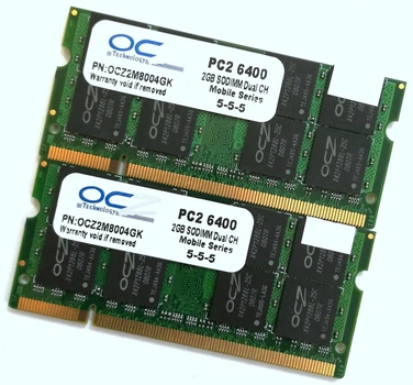 Пара оперативной памяти для ноутбука OCZ SODIMM DDR2 4Gb (2*2Gb) 800MHz 6400S CL5 (OCZ2M8004GK) Б/У